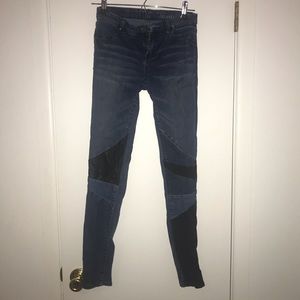 Leather-Patched Blue Jeans